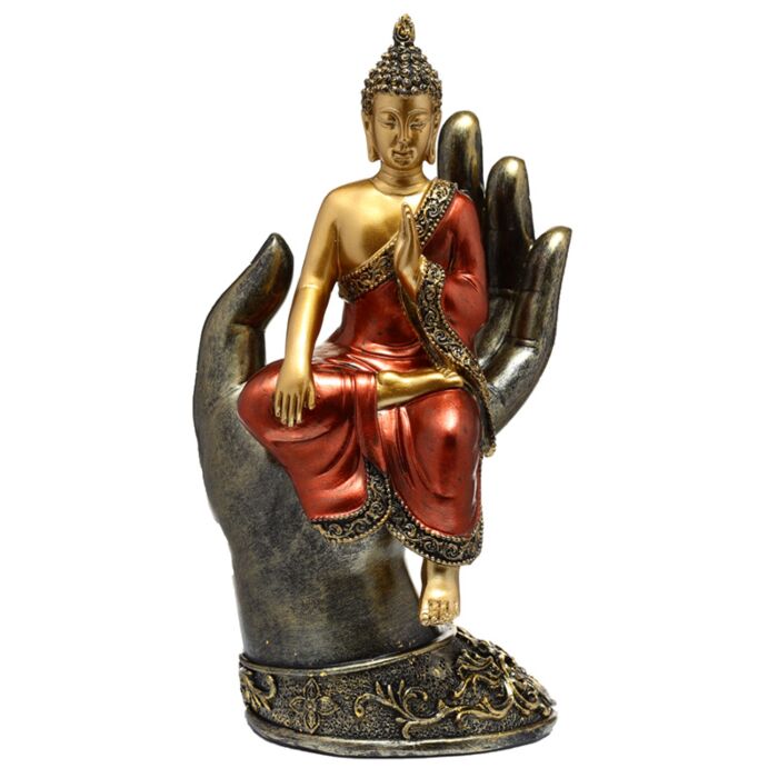 Buddha Thailandese Seduto su Mano - Oro e Rosso