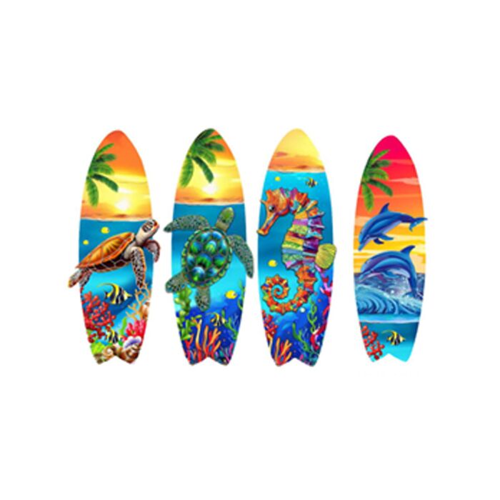 Magnete Stampato in 3D - Lungomare - Forma Surf con Animali Marini Tropicali