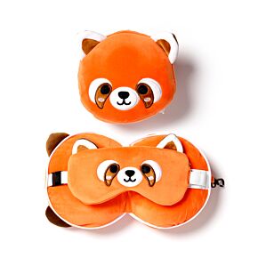 Cuscino da Viaggio con Maschera Relaxeazzz - Panda Rosso - Animali Dolci