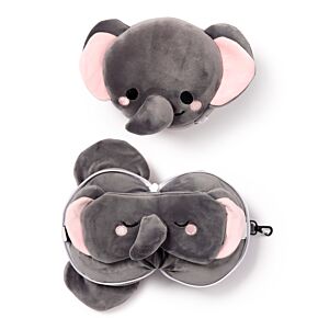 Cuscino da Viaggio con Maschera Relaxeazzz - Janu l'Elefante - Animali Dolci