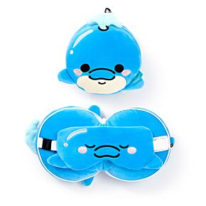 Cuscino da Viaggio con Maschera Relaxeazzz - Blu il Delfino - Animali Dolci