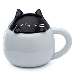 Tazza in Ceramica con Coperchio Sagomato - Gatto - Feline Fine