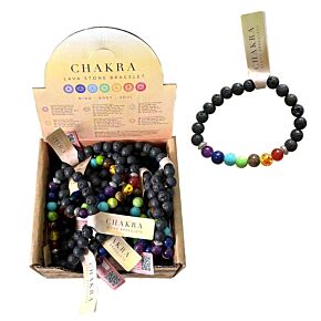 Braccialetto con Gemme & Perle in Roccia di Lava - Chakra