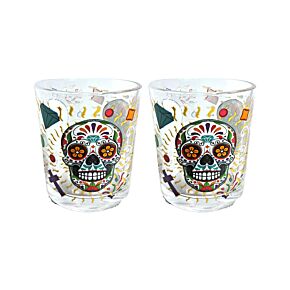 Set di 2 Bicchieri Tumbler in Vetro - Teschio Messicano - Day of the Dead